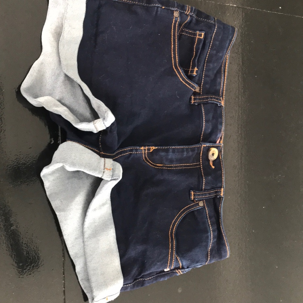 Women's Dark Blue Denim Roll-Cuff Jean Shorts